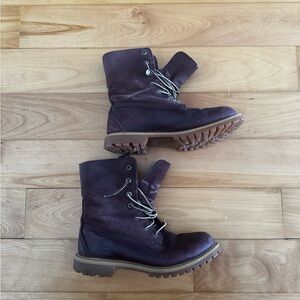Maroon/Purple Lace-Up Timberland Boots 7.5